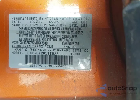 2021 Nissan Kicks Sv Xtronic Cvt z USA, uszkodzony, nr VIN 3N1CP5CV2ML547800